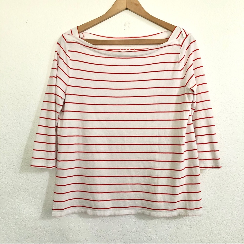 Coral stripe boatneck tee, Loft